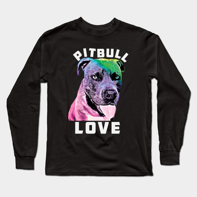 Blue Nose Pitbull Love Pop Art Style Cool Pit Long Sleeve T-Shirt by Rosemarie Guieb Designs